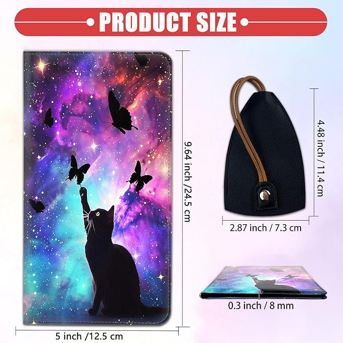 Car Registration Holder, PU Leather Vehicle Card Document Glove Box Organizer, Women Interior Auto Accessories Case for Cards, Driver License Car Insurance Holder, Cat Galaxy With Butterfly's