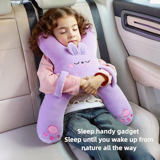 Car Pillow for Travel – Animal-Themed Car Seat Cushion with Safety Belt Protector – 4 Cute Styles: Pig, Dog, Rabbit, Panda (Pig)