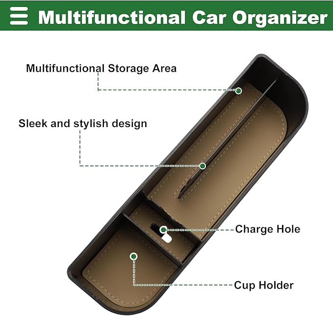 Motoforti Universal Car Seat Gap Filler Organizer with Cup Holder Front Seat Gap Filler Car Seat Gap Organizer Car Storage Accessories, Leather, Beige