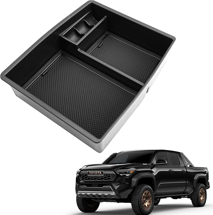Coleya 2024 2025 2026 Tacoma Accessories Center Console Organizer for Toyota Tacoma (SR5/TRD Off-Road/TRD Sport/TRD Pro/Limited/Trailhunter) Durable ABS Plastic 2025 Tacoma Console Tray Insert (Black)