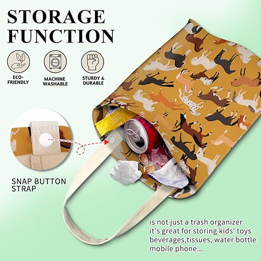 Car Trash Can, Cute Car Trash Bag, Hanging Car Organizer and Storage Bag, Trash Bin for Car Accessories, Vehicle, Travelling, Camping Cute Horse Pattern