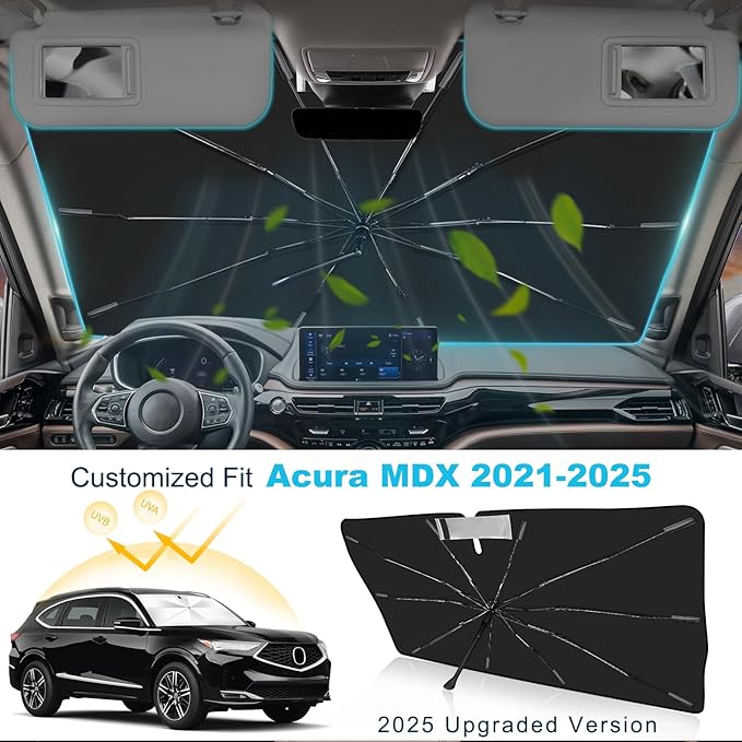 2025 Upgrade Windshield Sun Shade Umbrella Custom Fit Acura MDX 2021-2025 Foldable UV Protection Car Cover, Emergency Rain Shield & Dashboard Protector - Durable Auto Accessory
