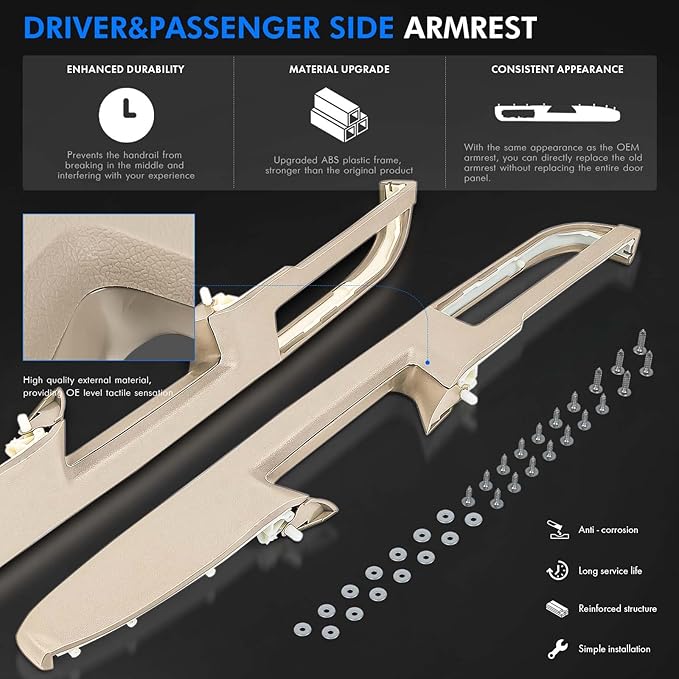 80995 Front Driver & Passenger Side Armrest Repair Fit for Chevrolet Chevy Silverado Suburban Tahoe Avalanche For GMC Sierra Yukon 2010-2014 Door Panel with Release Handle Above Armrest - Tan