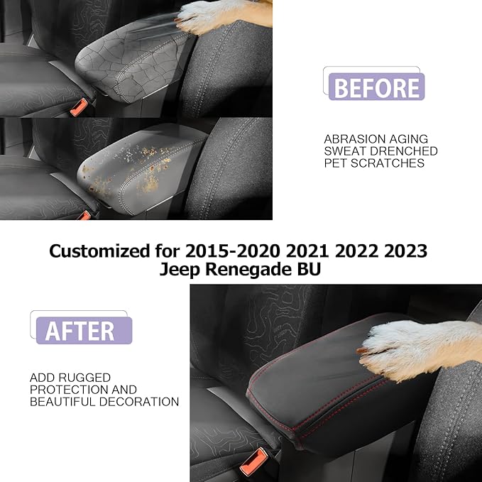 LUWU Renegade Center Console Cover Compatible with 2015-2021 2022 2023 Renegade Accessories Armrest Console Cover Soft Leather,Red Line