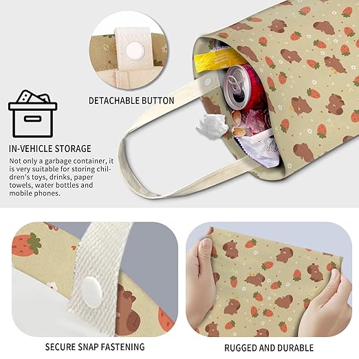 AXZOPDE Cute Car Trash Can, Hanging Canvas Car Back Seat Organizer and Storage Bag, Funny Car Trash Bag For Travelling, Outdoor Cute Bear Strawberry