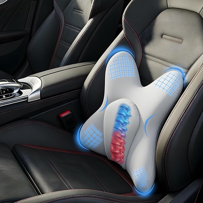 Lumbar Support Pillow for Car, Memory Foam Car Seat Back Support Pillow, Wraparound Ergonomic Design for Back Pain Relief-Back Cushion for Driving, Semi Truck, Chair Support for Car Office, Wheelchair