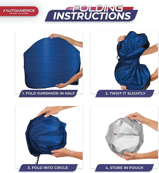 Autoamerics 1-Piece Windshield Sun Shade - Metallic Blue Foldable Car Front Window Sunshade for Most Cars SUV Truck Heat Blocker Visor Protector Blocks Max UV Rays and Keeps Your Vehicle Cool - Small