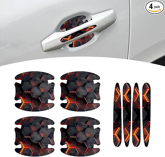 4 Pack Car Door Handle Scratch Protectors, 3D Geometry Patterned Anti-Scratch Door Handle Paint Film Cover Stickers, Universal Self-Adhesive Automotive Accessories for Most Cars (Style A)