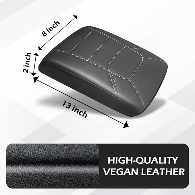 Muslogy Armrest Pad Center Console Cover Compatible with Mazda CX-5 2025 2024 2023-2017 CX5 Accessories Middle Console Cover Cushion Vegan Leather Armrest Lid Protector (Black/Whtie Stitching)