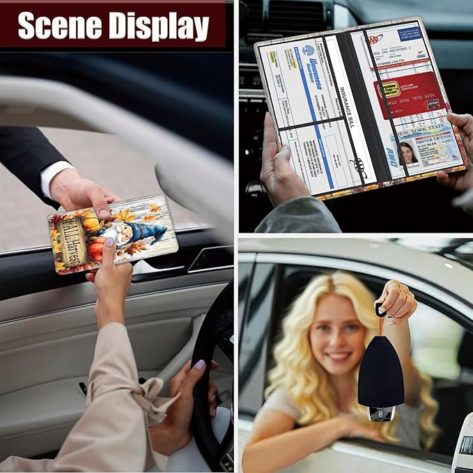 Yuxcfhjfe Car Registration Holder, PU Leather Vehicle Glove Box Organizer for Driver License, Document, Car Insurance Holder with Magnetic Shut, Auto Paperwork Wallet Case Accessories, Dwarf Pumpkin