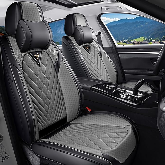 BYXN Car Seat Covers for Jeep Wrangler 2000-2026,Breathable Nappa Leather Car Seat Protector,Front Seat Cover with Pillow Automotive Seat Cushion with Airbag Compatible(Front Seats,Black-Gray)