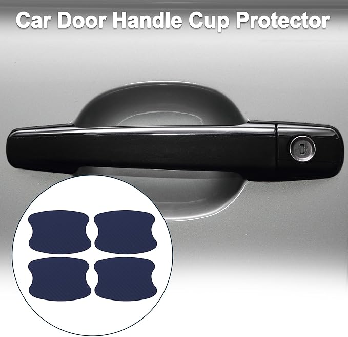 Car Magnet Car Door Handle Scratch Protector 73x95mm Anti-Scratches| Door Handle Protective Film Carbon Fiber Blue 4 Pcs