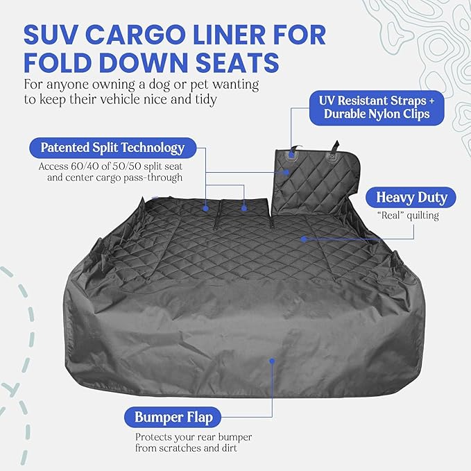 4Knines Split Cargo Liner for SUV – For Dogs & Pets, Heavy-Duty, Waterproof Trunk Mat & Cargo Cover – Fits 60/40 Split Bench & Armrest Pass-Through – Machine Washable, Non-Slip, Durable (Large, Beige)