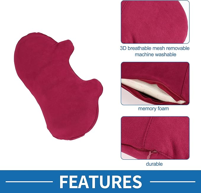 Car Seat Lumbar Massage Lumbar Cushion Memory Foam Support Ergonomic Design 29x50x10cm Suede Wine Red 1 Pc
