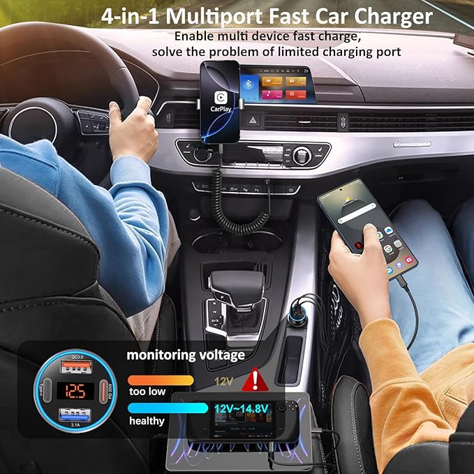 5 Pack Car Charger USB C, 65W Multi Port Dual 12V Cigarette Lighter USB Car Charger Adapter with Voltmeter PD/QC 3.0 Super Fast Charge Car Phone Charger for iPhone 17 16e 15 14 Pro Max Galaxy Android