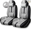 Premium Universal Car Seat Cover, Comfortable Leather Seat Cover for 96% of Models, Waterproof Car Seats Protectors Cushions for 2 Seats(Black+Grey,Pillows)
