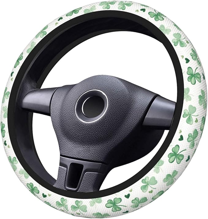 Cute Watercolor Shamrocks Steering Wheel Cover for Women Men Girls, Accessories Decor Thickened Anti-Slip Auto Steering Wheel Covers Protector Universal Fit 15 Inch for Cars, Truck, SUV