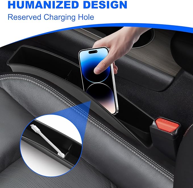 Car Seat Gap Filler, 2 Pack Car Seat Gap Organizer, Car Seat Accessories Prevent Items from Falling, Auto Console Side Storage Box for Holding Phone, Glasses, Universal Fit Car SUV Truck (Black)