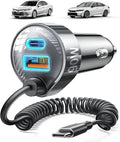 LISEN 90W Cigarette Lighter USB Charger【3.3ft for Tidy Space】,Super Fast USB C Car Charger with 45W Super Fast Charging Coild Cable Fit iPhone 17 16 15 Air Pro Max Plus,Samsung Galaxy S25/24,Android