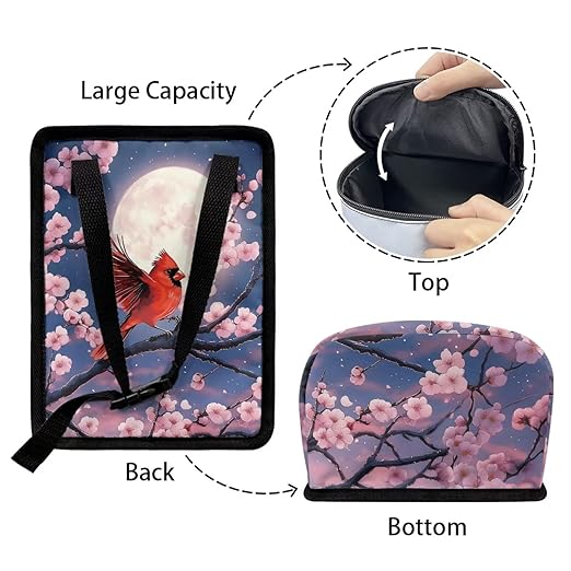 Talayituse Cardinal Moon Cherry Blossom Print Car Trash Can with Lid, Leak Proof Auto Trash Bag Hanging Vehicle Garbage Can Multipurpose Storage Container for Back Seat Road Trip