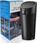 Car Trash Can Bin with Lid, Cup Holder Garbage Container Leakproof Vehicle Door Trash Bin, Mini Portable Dustbin Multipurpose Organizer for Auto Side Door Home Office (Black)