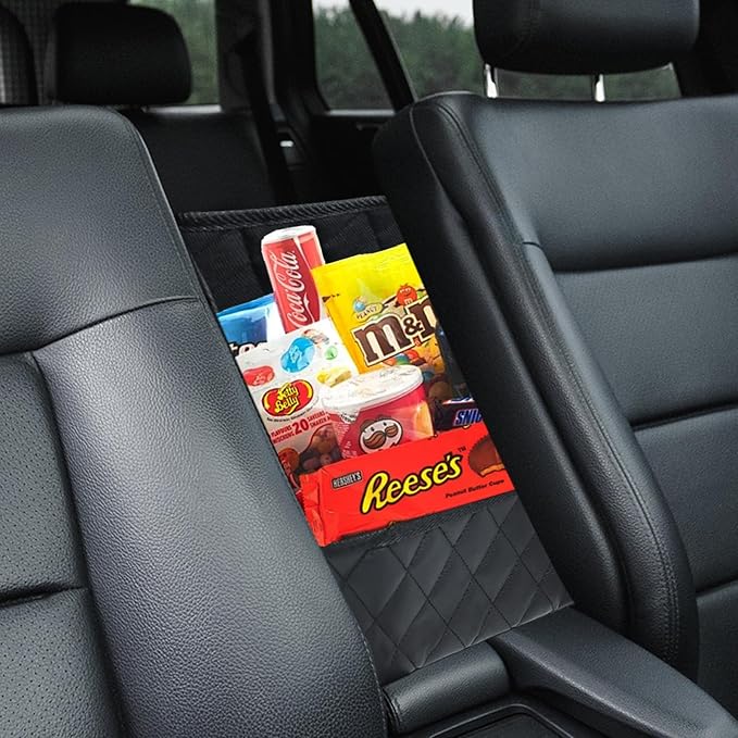 Leather Car Net Pocket Handbag Holder, Car Backseat Organizer Seat Driver Netting Pouch Storage Bag Accessories Between Seats Large Capacity Hanging for Phones Documents Small Essentials