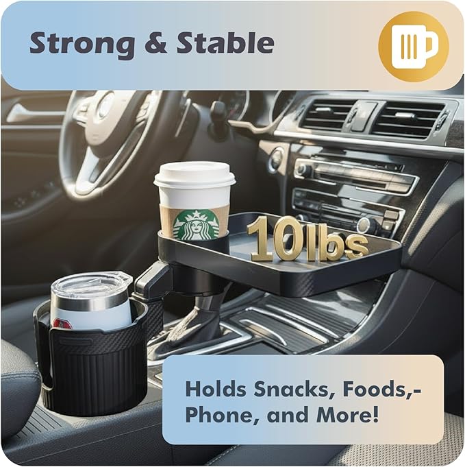Car Cup Holder Tray, 3 in 1 Cup Holder Expander Adapter for Car, 360° Rotating Detachable 11" Car Food Tray Table for Eating, Road Trip Essentials Fits Yeti, Hydro Flask 16-46 oz, OtterVerz 11