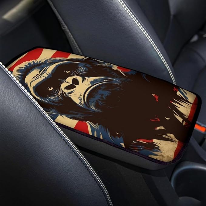 Car Center Console Pad, Universal Waterproof Car Armrest Seat Box Cover, Car Interior Accessories for Most Vehicle SUV Truck Vintage American Flag Gorilla Car Armrest Pad