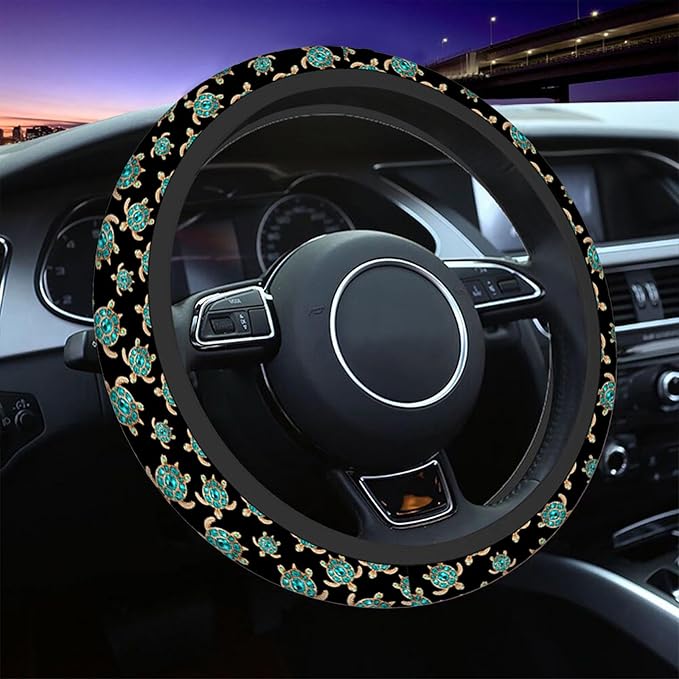 Swono Turtle with Stones Blue Car Neoprene Steering Wheel Cover Jewelry in The Form of A Turtle with Blue 15 Inch Anti-Slip Wheel Wrap Case Protector for SUV Sedan Vans Trucks