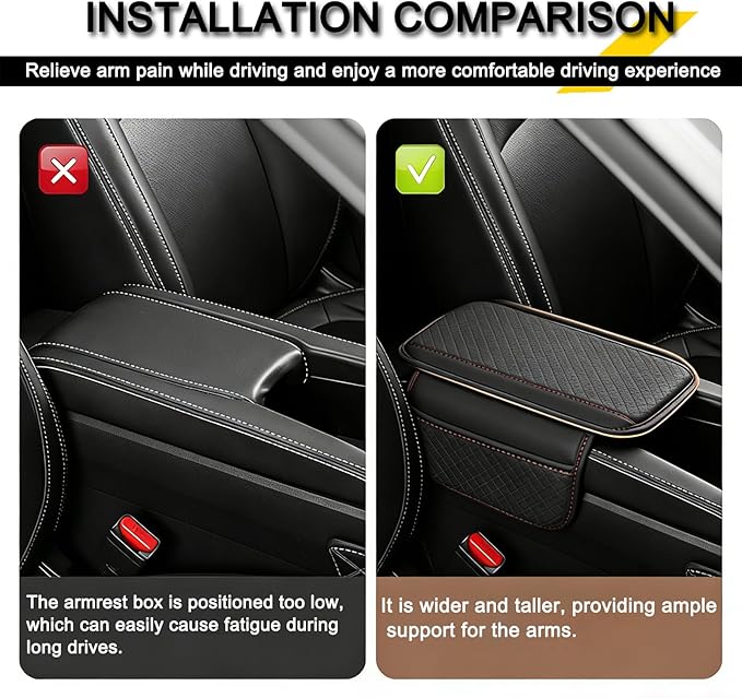 Car Armrest Cover for Mazda CX5 2012-2025, Center Console Cushion Leather Armrest Pad Protector with Storage Pockets Diamond Pattern,Black and red