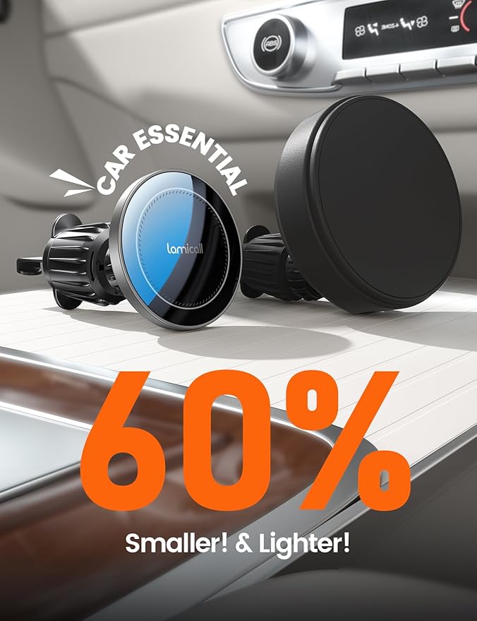 Lamicall 15W for MagSafe Car Mount Charger - [20X Strong Magnets] Wireless Car Phone Holder Charger, Magnetic Phone Holders for Car Vent Dash Accessories for Women Men for iPhone 17 Air Pro Max Silver
