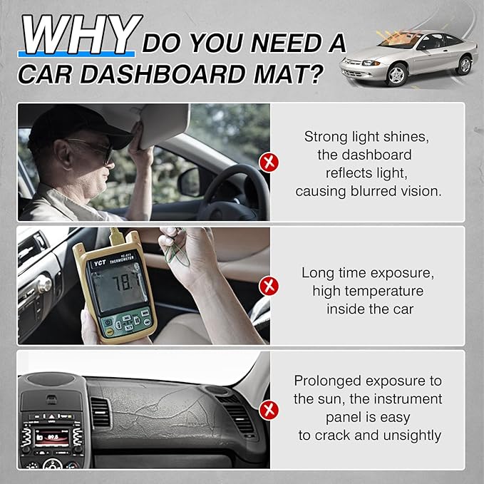 Cartist Dash Cover for 1995-2005 Chevy Chevrolet Cavalier Dashboard Cover Accessories Non-Slip Dash Mat Anti-Glare UV Sunshade Carpet Protector Black
