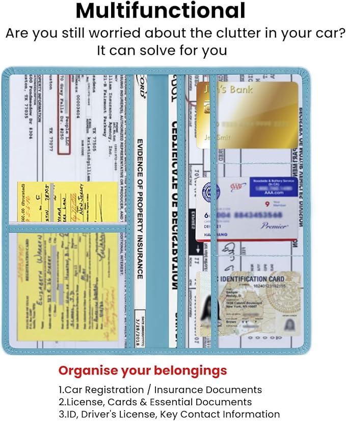 TILDOSAC Car Registration & Insurance Card Holder Leather Auto Glove Box Organizer Document Wallet with Magnetic Shut