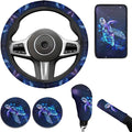 Blue Sea Turtle Car Steering Wheel Cover Sets 6 Pcs Car Accessories Cup Coaster Handbrake Cover Suit Universal Fit Auto,Suvs,Truck
