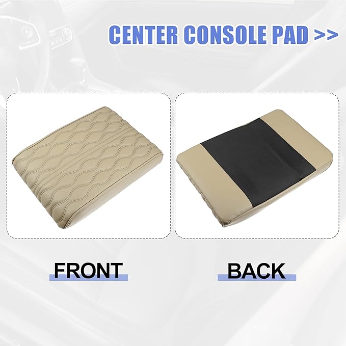 X AUTOHAUX Beige Vehicle Auto Armrest Cushion Cover Vehicle Center Console Cover Box Pad Waterproof Cushion Pad Protector Car Decoration Accessories