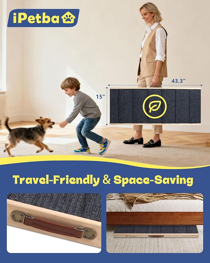 iPetba Dog Ramp for Bed & Couch for Small & Medium Dogs - Joint-Friendly, Anti-Slip, Adjustable, Odor-Free, Up to 70 lbs