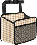Gingham Light Brown Car Backseat Organizer PU Leather Truck Back Seat Trash Bag Universal Hanging Storage Box Travel Accessories Foldable
