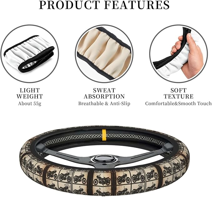 Neoprene Steering Wheel Cover Motorcycle Pattern Car Steering Wheel Cover Universal Fit for Most Cars