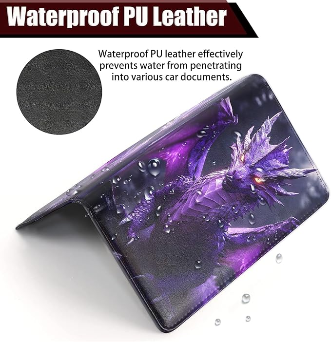 Car Document Holder with Magnetic Shut, Car Registration and Insurance Card Holder, Vehicle Glove Box Organizer Documents, Driver License, Auto Paperwork Organizer Wallet, Purple Dragon Gaze Pattern