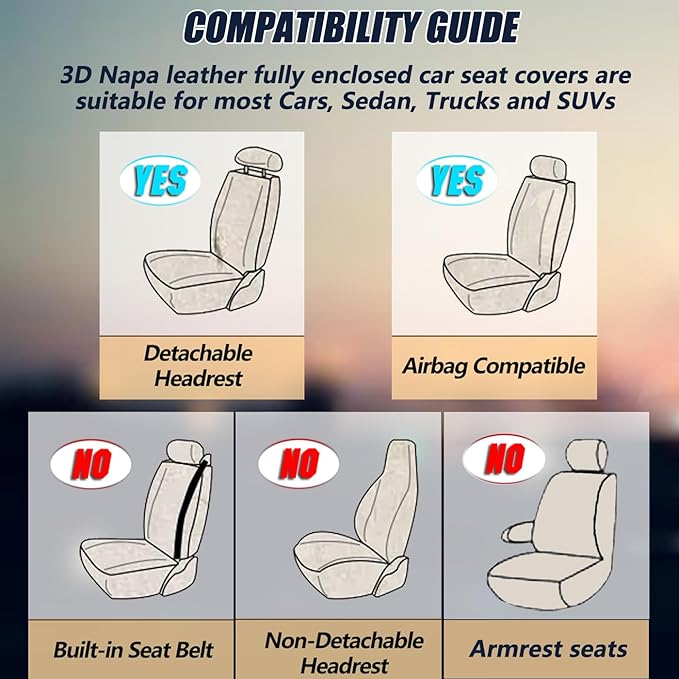 Car Seat Covers for 2 Seats - Nappa Leather 3D Foam Back Support, Super Breathable, All Season Car Seat Cushion with Storage Bags, Universal Fit for Most Cars, Colour- Coffee Black