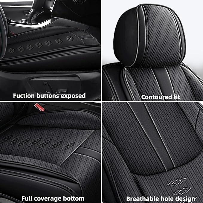 Premium Universal Car Seat Cover, Comfortable Leather Seat Cover for 96% of Models, Waterproof Car Seats Protectors Cushions for 2 Seats(Black,Pillows)