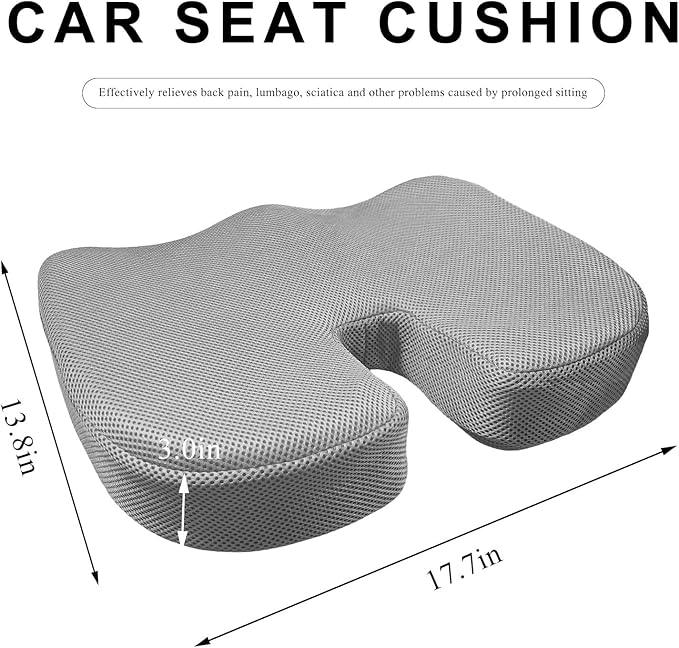 Car Seat Cushion, Memory Foam Cushion for Tailbone Pain & Sciatica Relief, Ergonomic Seat Cushion Comfortable Chair Relief Pillow for Car Office Wheelchair, car Accessories (Gray, Mesh)