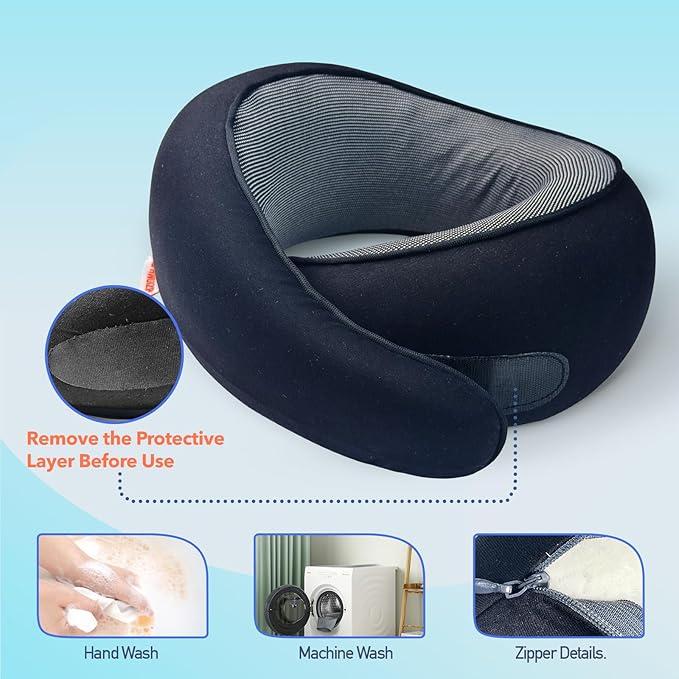 HWGIZP Travel Pillow | High-Density Memory Foam Pillow with 360° Surround Support. Ergonomically Designed. Ideal for Airplane Travel and Home Use.