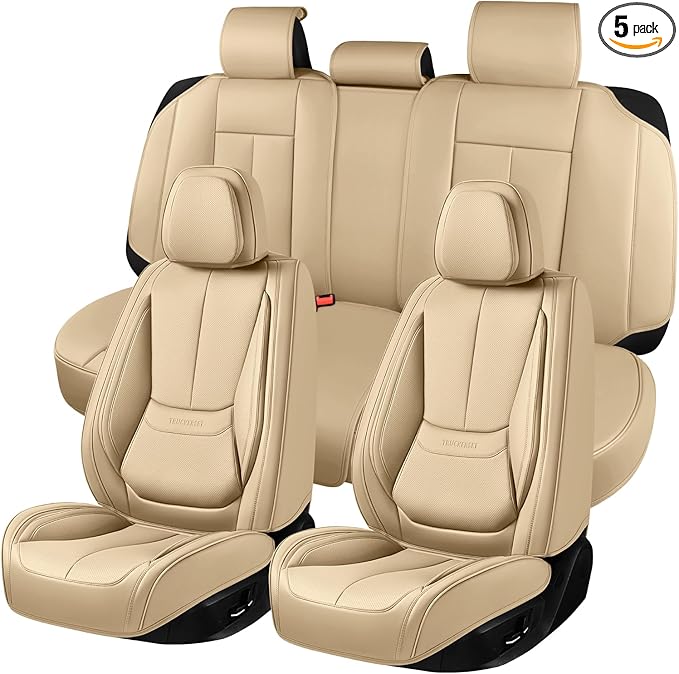 truckerset Car Seat Covers, Leather Seat Covers for Cars Full Set, Waterproof and Breathable Suitable for Most SUV/Truck/Sedan/Automotive 5 Pack(Beige)