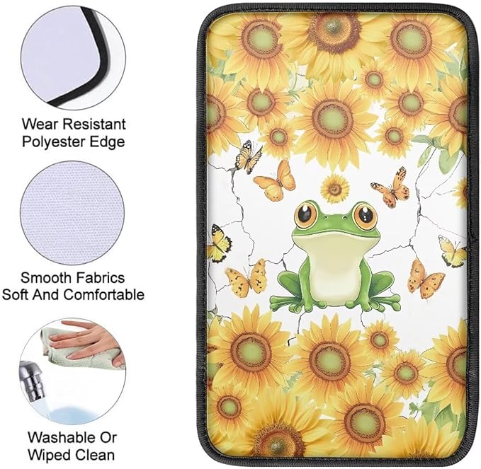 Floral Frog Car Center Console Cushion Pad Cute Armrest Box Protector Cover Universal Fit Dustproof Car Arm Rest Cover Cute Frog Automotive Interior Decorations