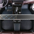 Custom Making Car Floor Mats for 96% Car Model Luxury Leather All Weather Waterproof Anti-Skid Full Coverage Liners (Black mat Blue line)