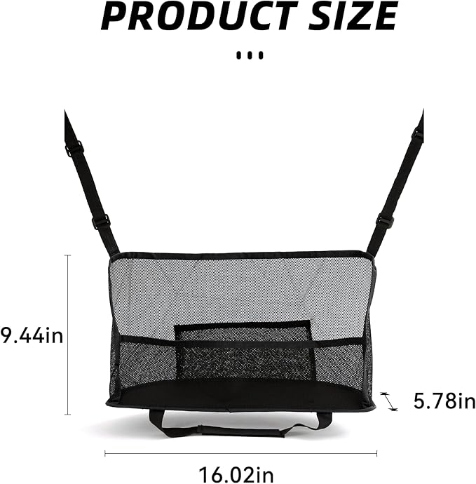 Car Net Pocket Handbag Holder, Organizer Mesh Bag Between Two Seat, Driver Storage Netting Pouch for Handbag Purse, Barrier of Backseat Pet Kids, Car Accessories for Women Men (Black)
