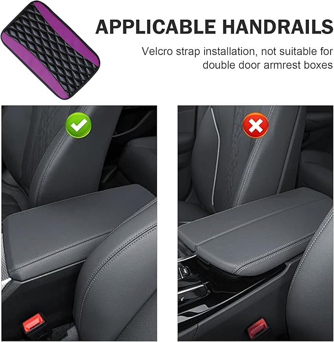 Car Center Console Cover, Leather Armrest Seat Cover Protector, Universal Waterproof Armrest Pad, Car Decoration Accessories, Fit for Most Cars, Vehicles, SUVs (Purple)