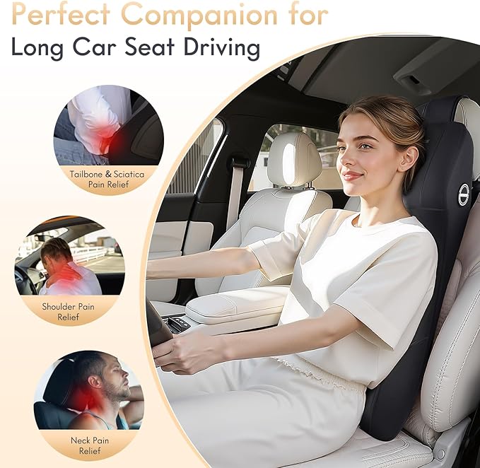 FLORICH Memory Foam Car Lumbar Support with Headrest Pillow 2-in-1 Car Seat Headrest & Lumbar Cushion Ergonomic Back Support Pillow Seat Cushion for Car Seat Driving Neck Back Pain Relief, Black