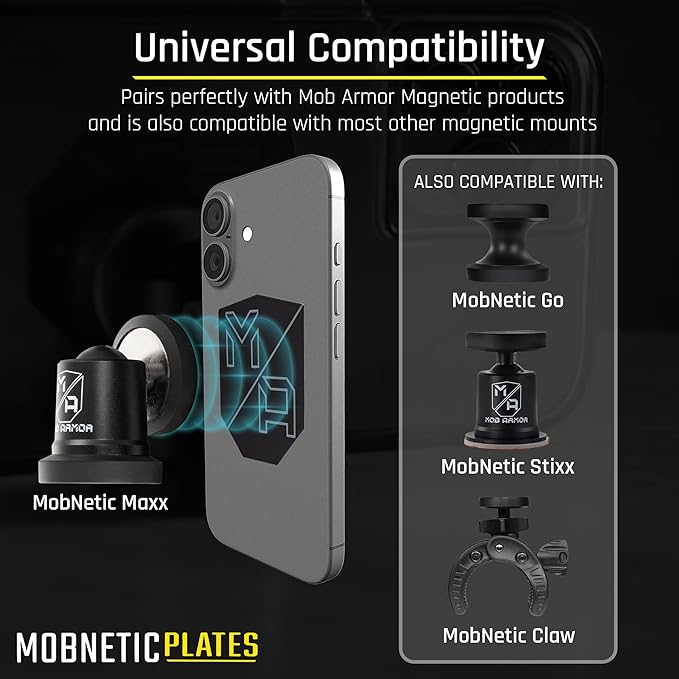 Mob Armor MobNetic Plate - Phone Magnet Plate Compatible for iPhone & Android - 0.02" Thick Metal - 3M VHB Adhesive Magnetic Plate for Phone Mount for Cars, Trucks, Motorcycles & Athletes - 4 Pack
